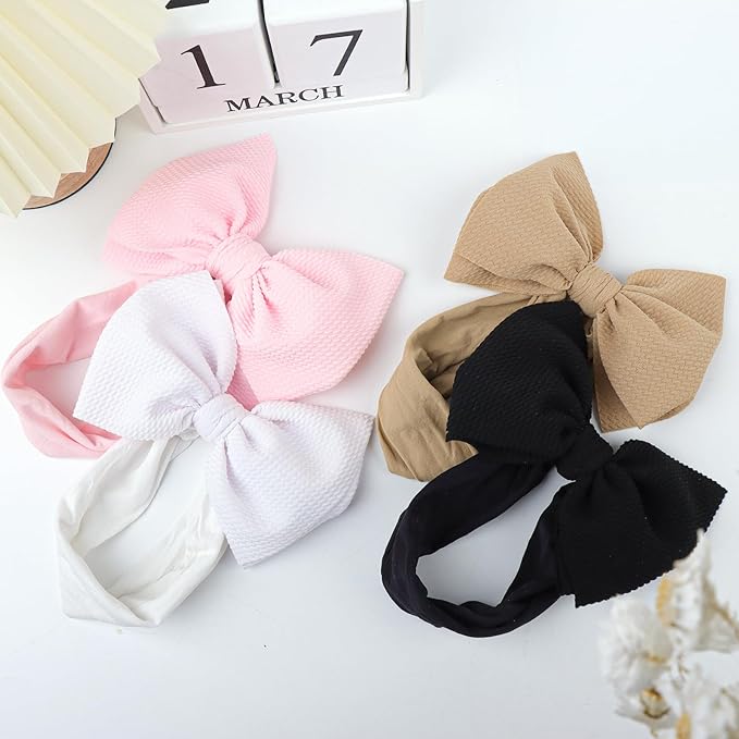 YanJie 6'' 4Pcs Baby Girl Headbands Hair Bows for Newborn Handmade Headbands with Bow Head Wraps for Infant Baby Toddler Girls Black White Pink