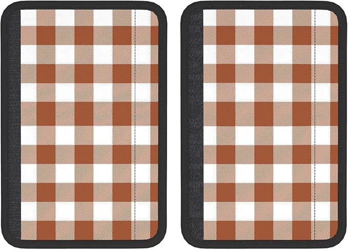 Buffalo Plaid Brown White Seat Belt Cover Fits Cars Trucks SUV Sedans Air Permeability Car Seatbelt Strap Cover, Auto Interior Accessories Protector