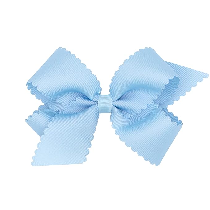 Wee Ones Girls' Classic Grosgrain Hair Bow with Scalloped Edges, No-Slip Hair Clip, Handmade, Millennium Blue, Medium