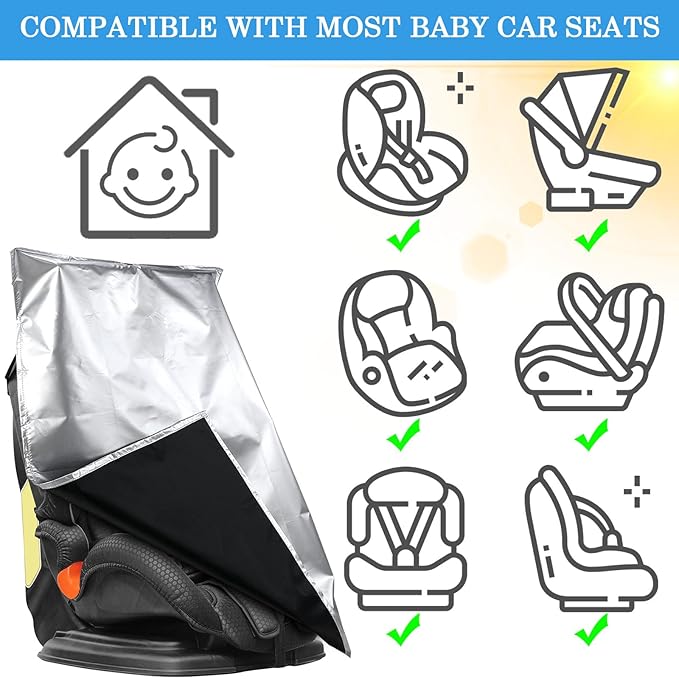 2 Pcs Baby Car Seat Sun Shade Cover Infant Car Seats Heat Protector with 2 Car Window Sun Shades UV Protection Toddler Car Seat Cover Keep Toddler Baby Seat at a Cool Temperature for Travel