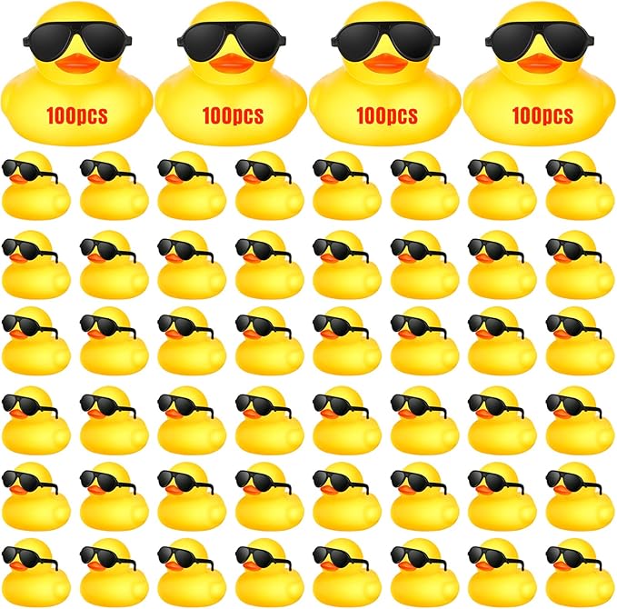 Chivao 100 Pcs Rubber Ducks with Sunglasses in Bulk Mini Yellow Rubber Duck Gifts Squeak Bath Float Bathtub Toys for Cruise Gift Exchange Birthday Party Supplies