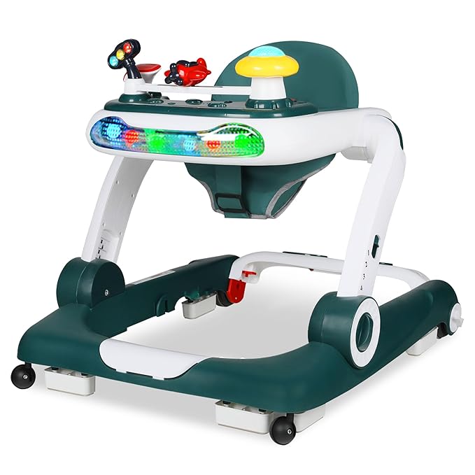 TODEFULL 6 in 1 Baby Walker, Baby Activity Walker for Toddler, Push Walker w/Adjustable Height Speed, Learning-Seated & Walk-Behind, Infant Walker w/Feeding Tray & Music Toys, Green