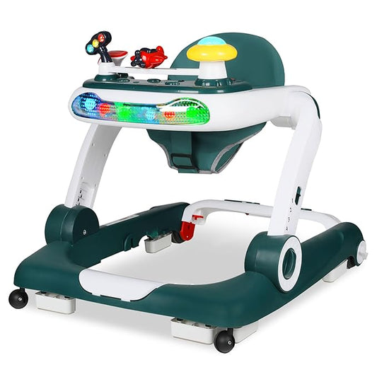 TODEFULL 6 in 1 Baby Walker, Baby Activity Walker for Toddler, Push Walker w/Adjustable Height Speed, Learning-Seated & Walk-Behind, Infant Walker w/Feeding Tray & Music Toys, Green