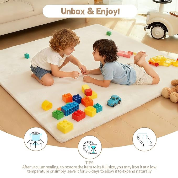 Velvet Baby Play Mat for Floor, 1.3" Thick Elasti-Foam 74"×50" Playpen Mat with Removable & Washable Velvet Cover for Toddler, Infant,Kids, Non-Slip Crawling Mat for Tummy Time (Beige)