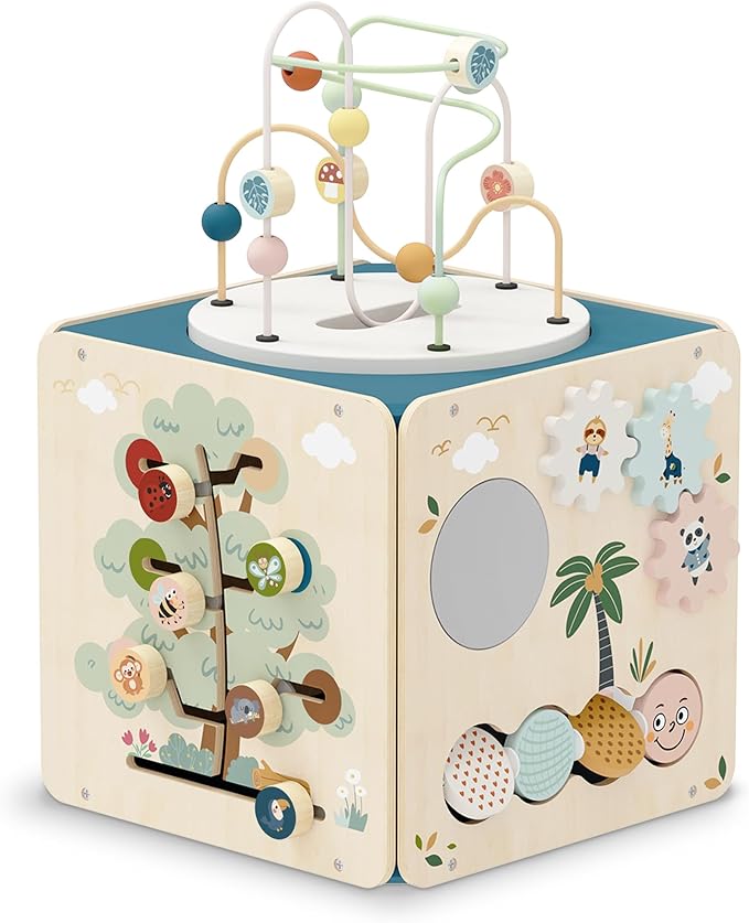 FReniland Wooden Activity Cube，Five Sided Montessori Toys，Sensory Toy for Toddler，Gift for Boys and Girls Over 18 Months