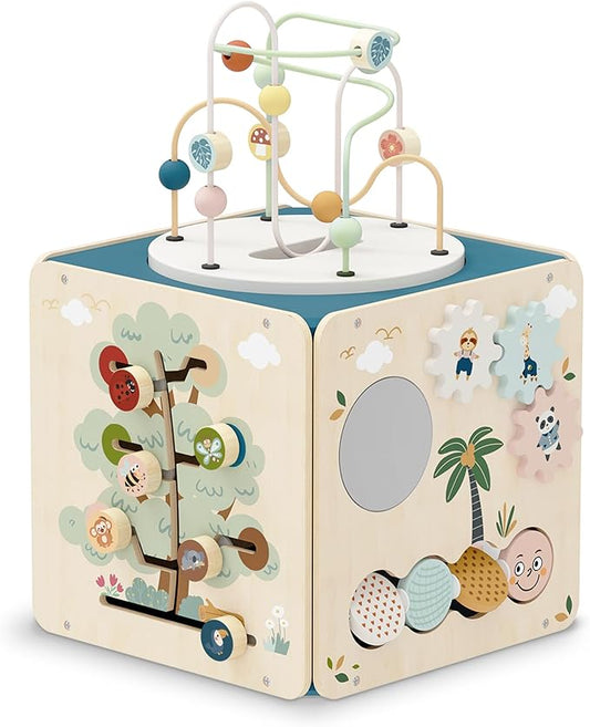 FReniland Wooden Activity Cube，Five Sided Montessori Toys，Sensory Toy for Toddler，Gift for Boys and Girls Over 18 Months