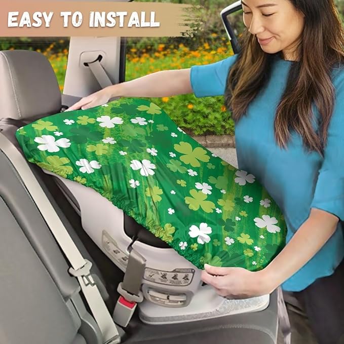 St. Patricks Day Car Seat Cover, Green Leaf Car Seat Sun Shade Cover St. Patricks Day Decor Cooler Temperature Infant Car Seats Reflective Heat Protector, UV Protection Toddler Carseat Cover