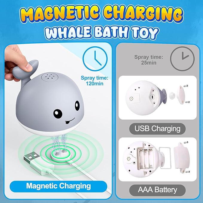 Gigilli Baby Bath Toys, Magnetic Rechargeable Light Up Whale Bath Toys for Kids Ages 1-3, Toddler Bathtub Pool Water Toy Sprinkler, 1 Year Old Boy Girl Gifts, Babies 6-12 Months Easter Basket Stuffers