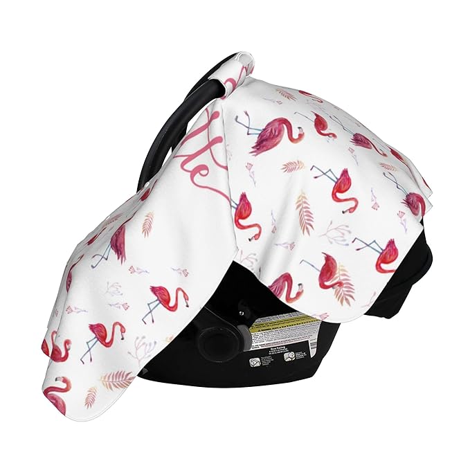 Personalized Car Seat Covers for Babies Custom Name Car Seat Canopy for Newborn Baby Boys Girls 2 in 1 Mom Nursing Breastfeeding Covers Flamingo Minky Baby Carrier Covers with Peekaboo Opening