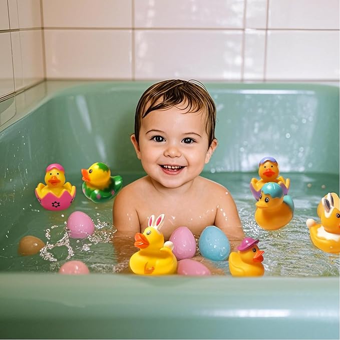 72PCS Easter Rubber Ducks in Bulk Mini Rubber Ducks Easter Basket Stuffers Ducks for Kids Baby Bath Toys Party Favor