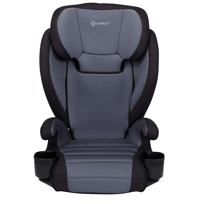Safety 1st Grow and Go 2-in-1 Booster Car Seat with ComfortWings, Converts High-Back to Backless, 19" Wide, Fits 3 Across, Lightweight, Foldable, Easy-Clean, Cup Holders, 40-100 lbs, Black Sand