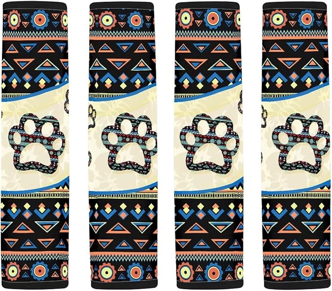 UNICEU Southwestern Tribal Dog Paw Car Seatbelt Pads Comfort Soft Auto Interior Seat Belt Shoulder Strap Cushion for Car/Bag, Car Seatbelt Protection Pads Automotive Interior Accessory