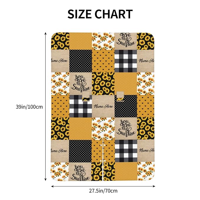 Personalized Sunflower Plaid Baby Infant Car Seats Canopy for Babies with Name, Custom Multi-use Blankets for Baby Boys Girls, Minky Nursing Breastfeeding Stroller Cover Canopies for Newborn
