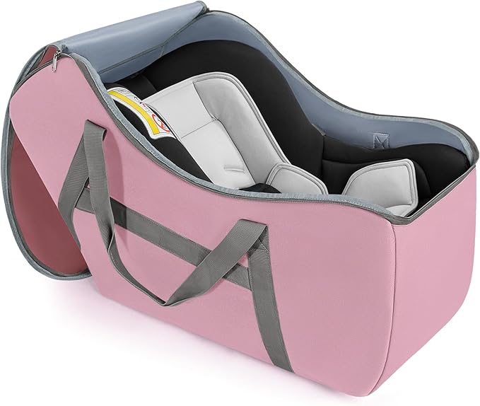 Padded Car Seat Bag Compatible with Most Nuna Pipa Car Seats UPPAbaby MESA V2 without Base & Chicco KeyFit 30 and Base, Car Seat Travel Bag for Airplanes, Pink