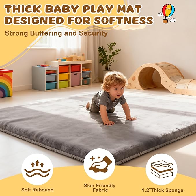 Yozoia Baby Play Mat 50 x 50, Thick Baby Play Mat for Floor, Ultra Soft Playpen Mat, Machine Washable Tummy Time Foam, Non-Slip Bottom Helps Cushion, for Kids, Infant and Toddler Crawling