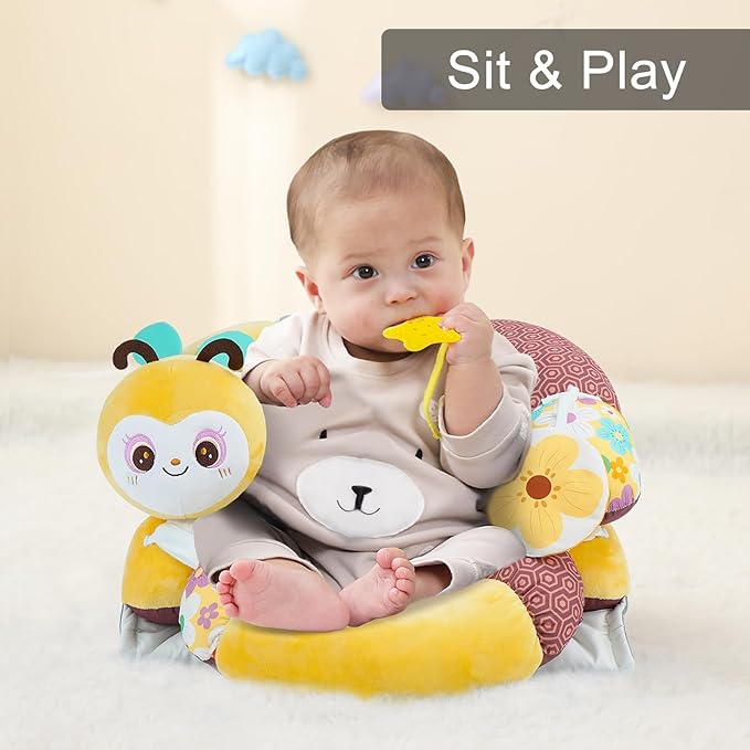 Lovvie & Joy 2-in-1 Tummy Time Mat & Seated Support Pillow,Baby Tummy Time Pillow Support for Newborns and Older Babies,with Detachable Support Pillow and Toys Bee Spirit