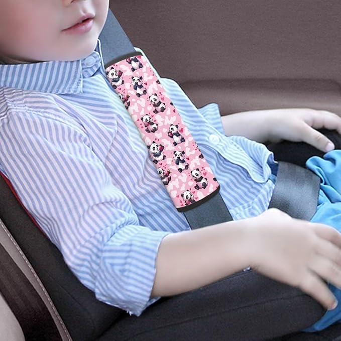 Biyejit Pink Hearts Panda Baby Car Seat Strap Covers Shoulder Pads for Baby Kid, Super Soft Infant Carseat Belt Covers for All Car Seat Stroller
