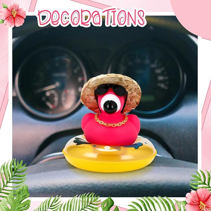 Sotiff Rubber Flamingo Pink Flamingo Rubber Ducks Squeaky Mini Ducks with Mini Cowboy Hats Swim Ring Gold Chain and Sunglasses for Car Decor Summer Birthday Swimming Party Gift Favor (Classic)