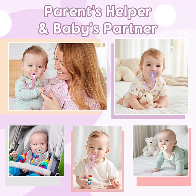 TYRY.HU Ribbon Baby Pacifier Clip Holder, Binky Paci Holder Clips, Pacifier Leash, Soft Webbing Strap, Universal Binky Leash, 2 Pack, Rose, Purple