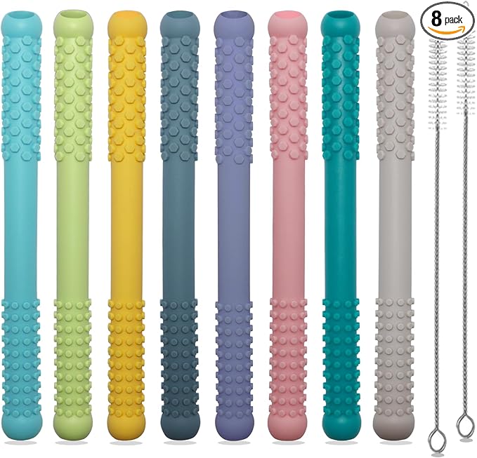 Hoaisun Teething Toys 3-6 Months 8 Pack, Silicone Teethers for Babies Nursing, Teething Tubes Sticks for Babies 6-12 12-18 Months, Autism Sensory Toys for Kids Chewing, Biting