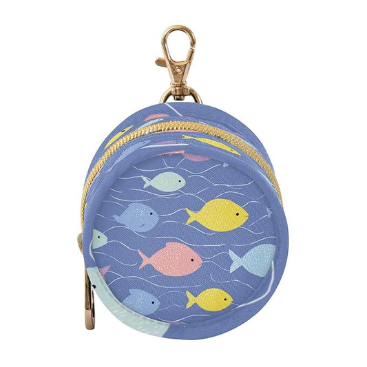 Pacifier Holder with Clip Pacifier Case for Diaper Bag Round Baby Pacifier Pouch Box Bag Portable Blue Fishes and Water Ripple