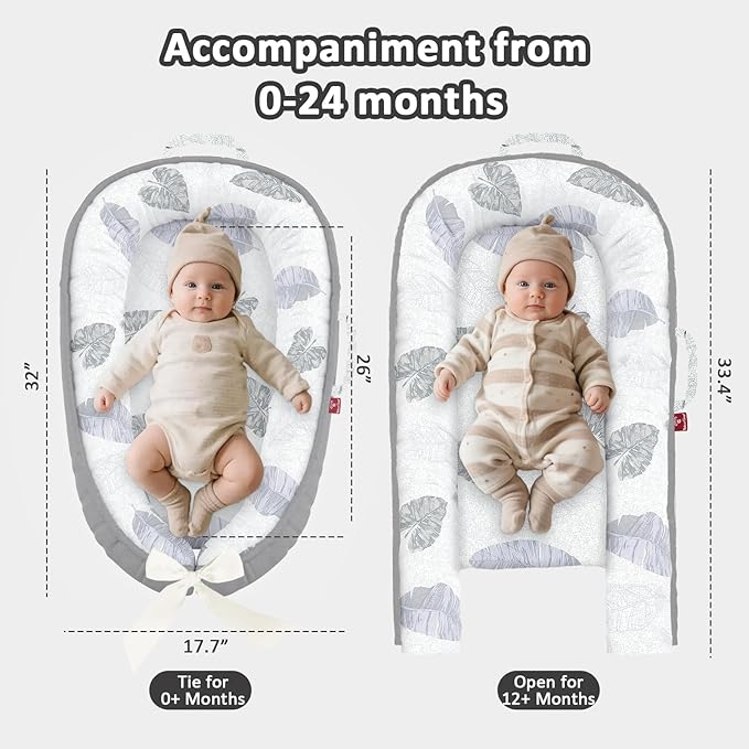 Baby Lounger - 100% Cotton Baby Lounger for Newborn with Lounger Cover, Portable Baby Nest for Home and Travel, Waterproof Lining, Newborn Babies Essentials Gifts