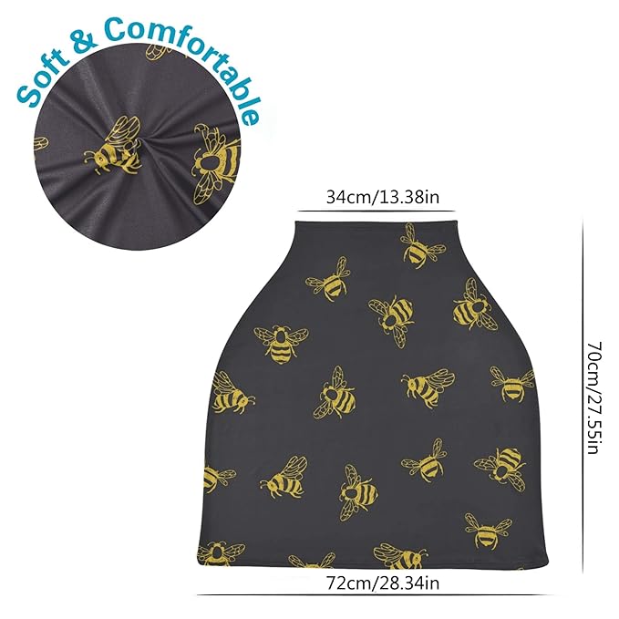 Cartoon Bee Insect Doodle Pattern Stretchy Baby Car Seat Cover Infant Canopy Nursing Covers Breastfeeding Cover Breathable Windproof Winter Scarf for Boys Girls