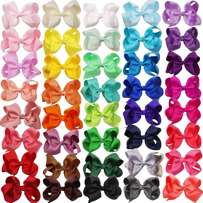 40 Colors Hair Bows for Girls 4.5inch Boutique Grosgrain Ribbon Bows Alligator Hair Clips Hair Accessories for Baby Girls Toddlers Kids Children Teens