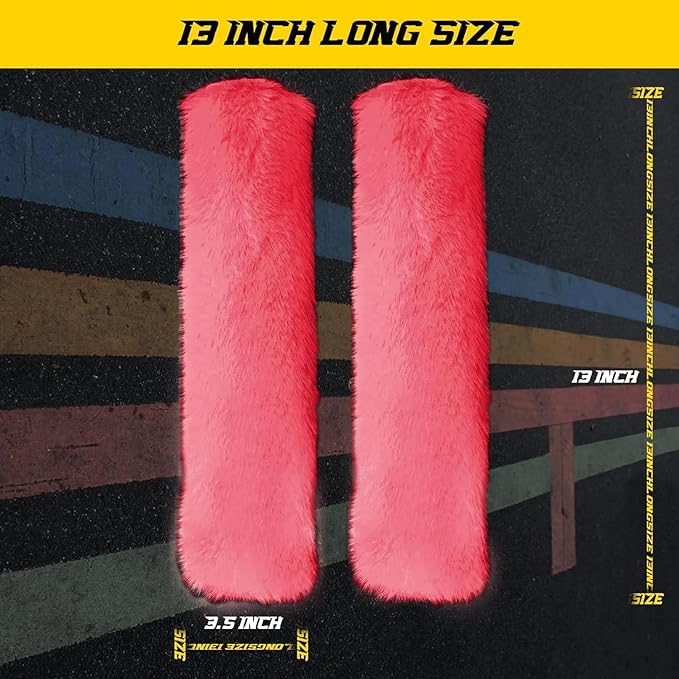 GAMPRO Car Seat Belt Pad Cover Kit, 2-Pack 13 inch Faux Rex Rabbit Fur Soft Comfortable Car Safety Seat Belt Strap Shoulder Pad for Adults and Children (Red)