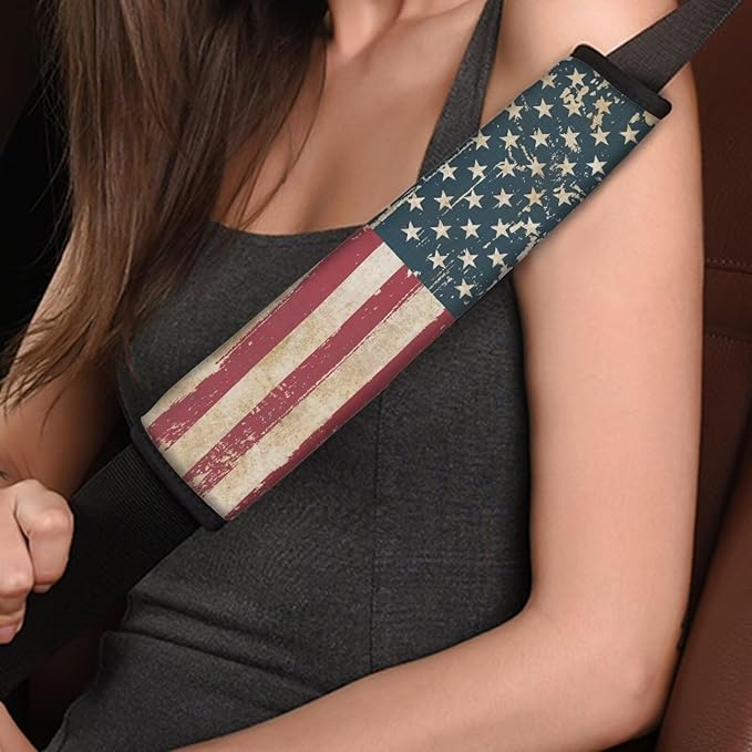 American Flag Seat Belt Cover Seatbelt Shoulder Pad 2 Pack Soft Car Seat Shoulder Strap Pads Seatbelt Straps Covers for Kids Adults Neck Protector