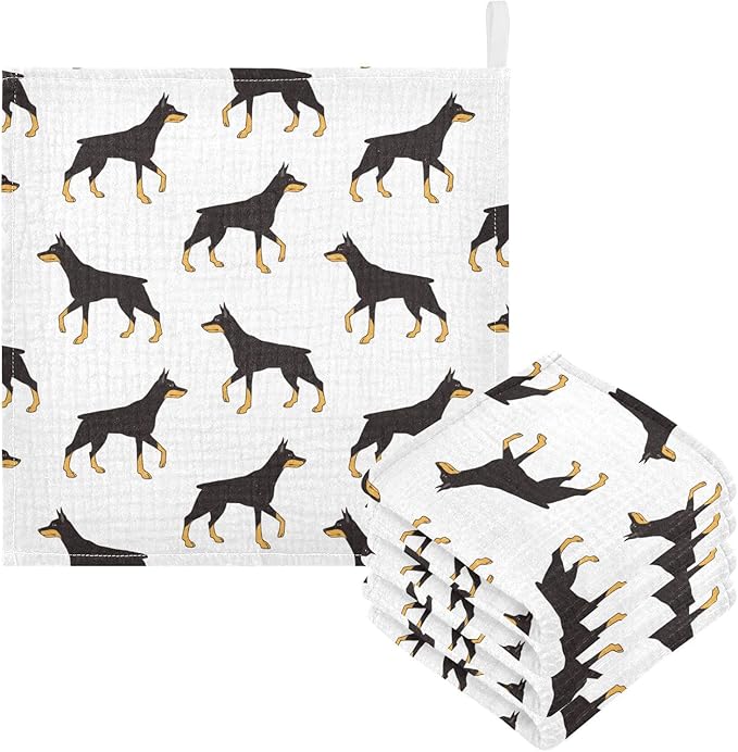 vvfelixl Baby Muslin Washcloths Colored Doberman Dog Baby Burp Cloths Cotton Baby Face Towel for Newborn Infants Boys Girls Soft and Absorbent 11.8 X 11.8 in, 3 Pack
