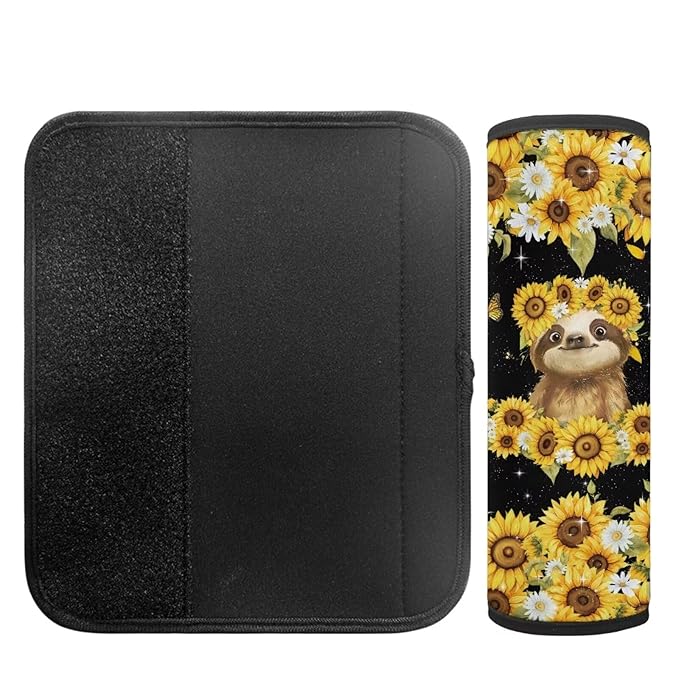 Biyejit Sunflower Sloth Car Seat Straps Shoulder Pads for Baby Kids, 2 Pieces Boys Girls Super Soft Seat Belt Covers for All Car Seats/Pushchair/Stroller
