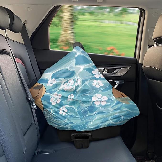 Capybara Baby Car Seat Cover for Travel - Breathable and Lightweight - Infant Car Seat Cover for Sun, Soft Nursing Cover Up for Breastfeeding