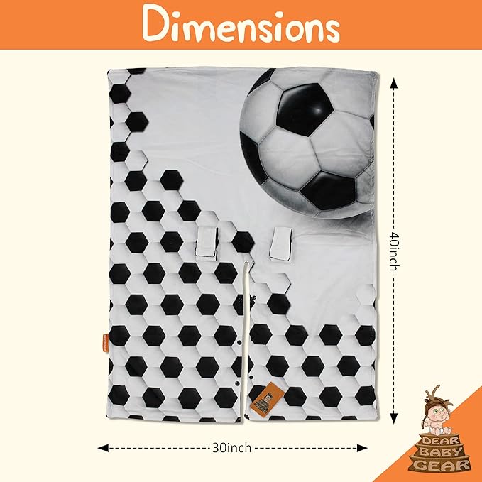 Dear Baby Gear Car Seat Canopy, Soccer Ball and Soccer Pattern on White, Black Lightweight Double Layer Dot