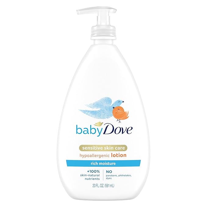 Baby Dove Face and Body Lotion for Sensitive Skin Moisture Fragrance-Free Baby Lotion 20 oz & Rich Moisture Face and Body Lotion 24-Hour Moisturizer 20 fl oz Bundle