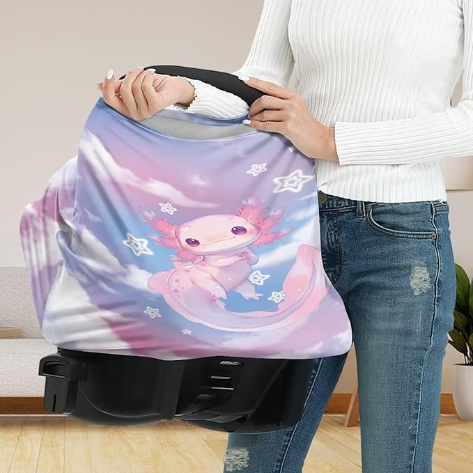 GIFTPUZZ Cute Axolotl Car Seat Covers Nursing Cover Carseat Canopy for Babies Privacy Protection, Multi- Use Breastfeeding Covers, Shopping Cart Stroller Covers Infinity Scarf Car Seat Canopies