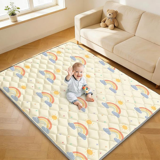 Baby Play Mats for Floor - 65x50 In Thicken Soft Padding Foam Playmats for Toddlers Playpen - Non-Slip Baby Activity Mat for Tummy Time & Crawling - Foldable Play Mat Machine Washable, Rainbow