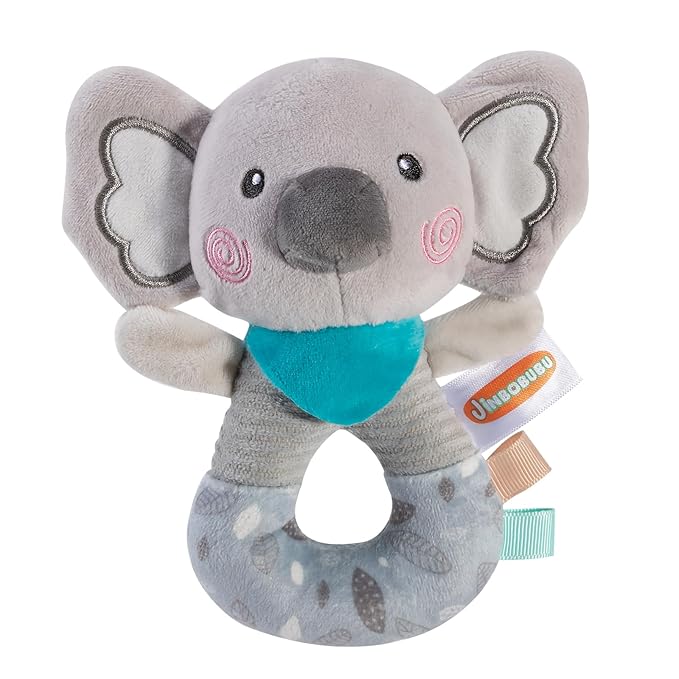 Baby Rattle Toys 0-6 Months - Gray Plush Koala Circle Sensory Rattle with High Contrast Visual Patterns & Textured Ring for Newborn Infant Development - Shower Gift Set