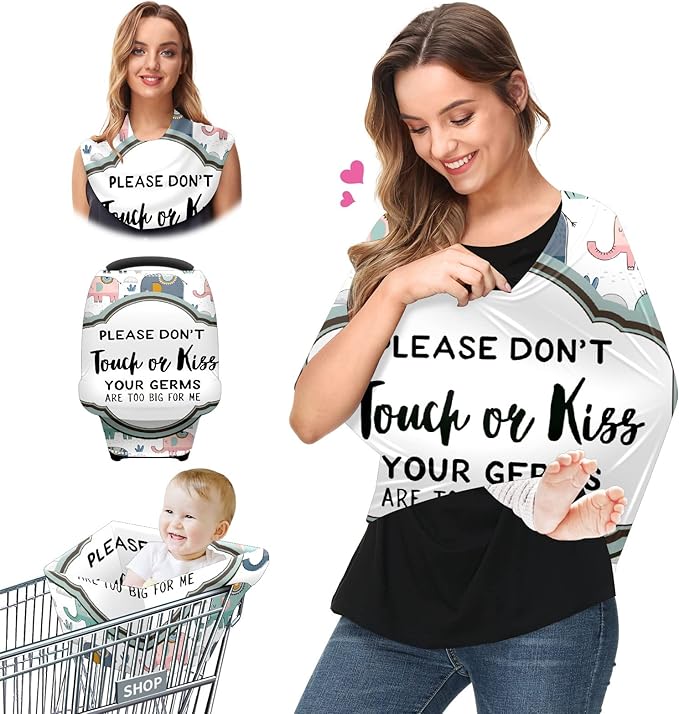 Baby Car Seat Stroller Covers Don't Touch Elephant New Mom Nursing Cover Breastfeeding Scarf Soft Breathable Stretchy Coverage Carseat Canopy Cover for Boys and Girls