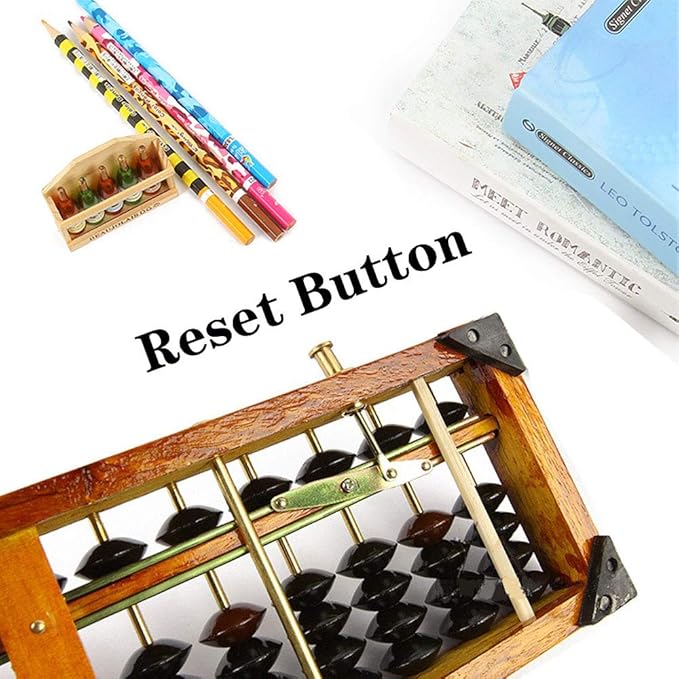 Vintage Style Wooden Abacus Soroban 13 Column(10.7 in) Math Professional Abacus for Adults Kids with Guide Handbook and Reset Button, Anti-Skid Rubber Feet