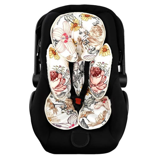Floral Baby Car Seat Head and Body Support,2-in-1 Reversible CarSeat Insert,Soft Cushion for Carseat, Stroller, Swing, Bouncer, Vintage Flowers