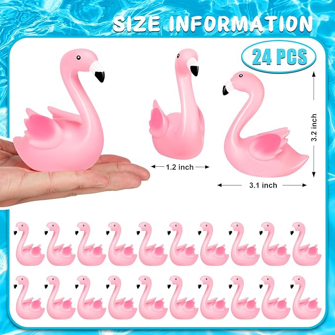 24PCS Flamingo Bath Toys, Pink Flamingo Rubber Duckies, for Kids Small Flamingo Rubber Duck Cake Decorations, Classroom Prizes