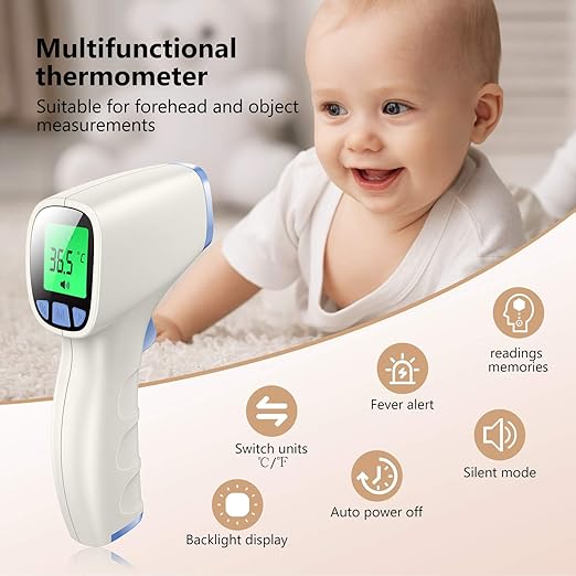 Forehead Thermometer, Non Contact Thermometer for Forehead and Object Surface Measurement with Instant Reading and Fever Warning for Kids and Adults (Sky Blue)