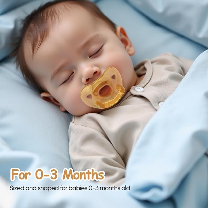 100% Silicone Comfy Orthodontic Pacifiers Set of 2, Cute Baby Pacifier, with Handle & Air Holes for Added Safety, BPA-Free Soothers, Size 0-6 Months (Moon Flat)