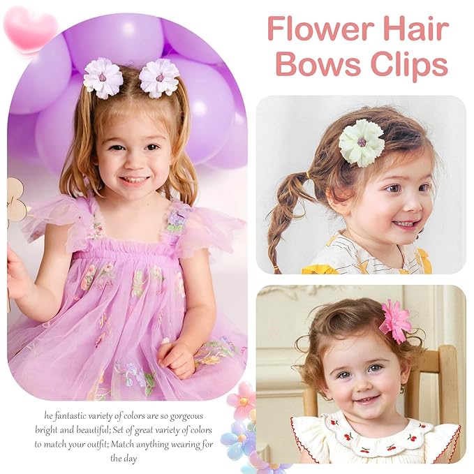 OAOLEER 40pcs 2" Flower Baby Hair Bows Clips, Flower Tiny Hair Clips Fine Baby Hair Accessories for Girls Infants Toddlers Set of 20 Pairs