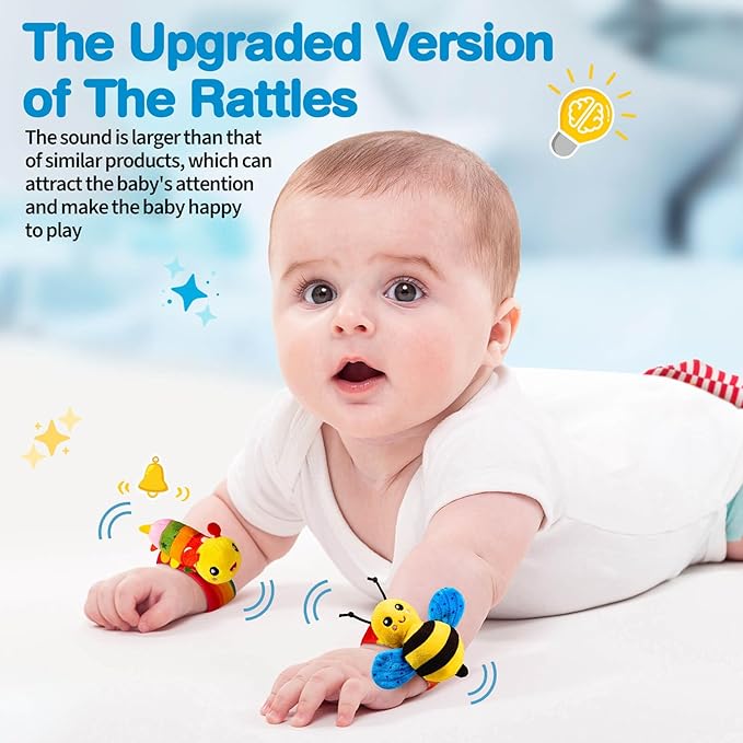 Baby Rattles Toys for 0-6 Months - Infant Toys 0-3 Month Old Baby Boy Girl Gifts Set with Teething and Wrist Socks Rattle Infant Newborn Sensory Toy Easter Basket Stuffers