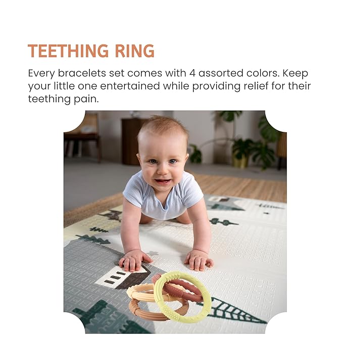 Silicone Teether Ring Toys, Soft & Textured Silicone Teether Rings for 3+ Month Babies, Baby Teething Bracelets Relief Soothing Sore Gums