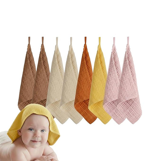 Muslin Baby Washcloths for Newborns, Pack of 8, 11"x11", Super Soft Cotton, Absorbent and Gentle, Baby Cotton Wipes, Baby wash Cloths