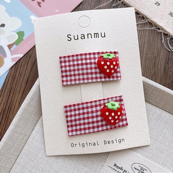 Strawberry Snap Clips Baby Girls Fruit Hair Bow Clips Strawberry Hair Ring Tie BBW24 (4 Pcs-A3)