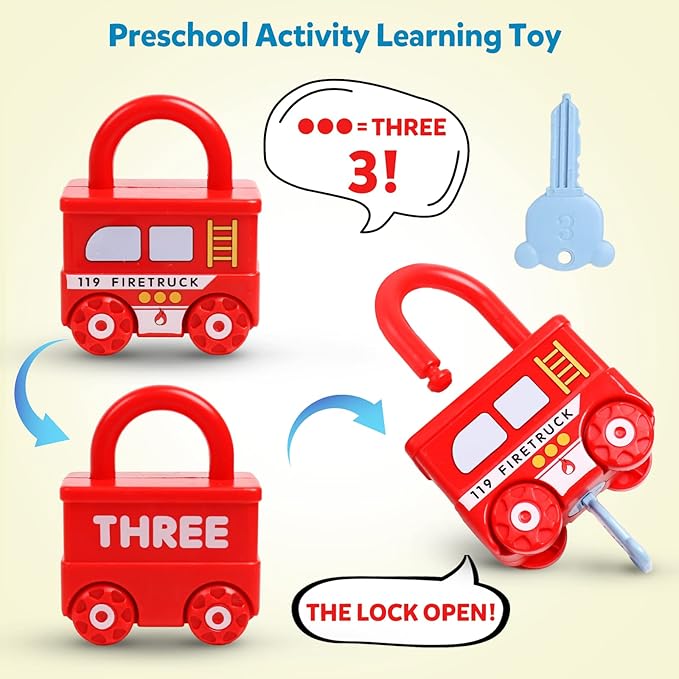 Montessori Learning Toys Sorting & Matching Locks and Keys Toddlers Sensory Car Activity Fine Motor Toy, Birthday Party Favors Thank You Exchange Gifts Back to School Stuffers for Kids Age 2-5 Years